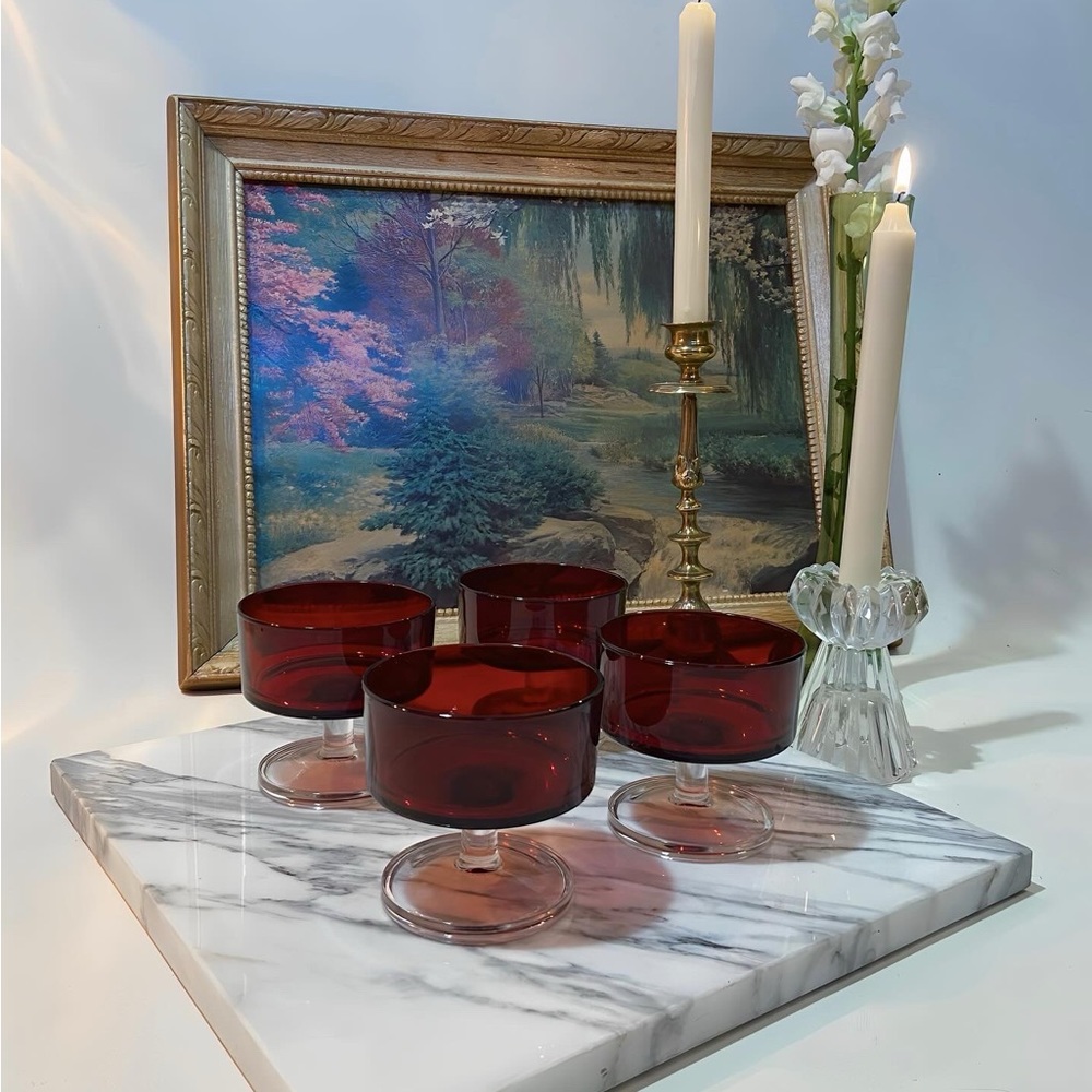 Ruby Red Cavalier Coupe/Dessert Glasses by J.G. Durand for Luminarc France